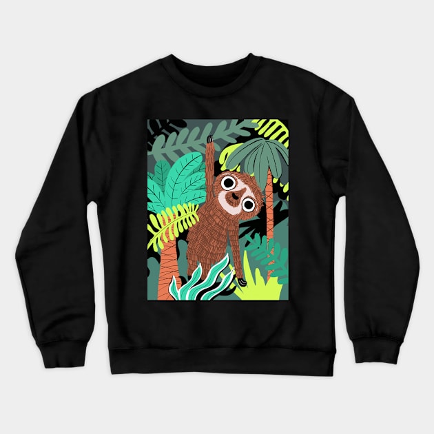 Hanging sloth in jungle Crewneck Sweatshirt by Doodle Workshop